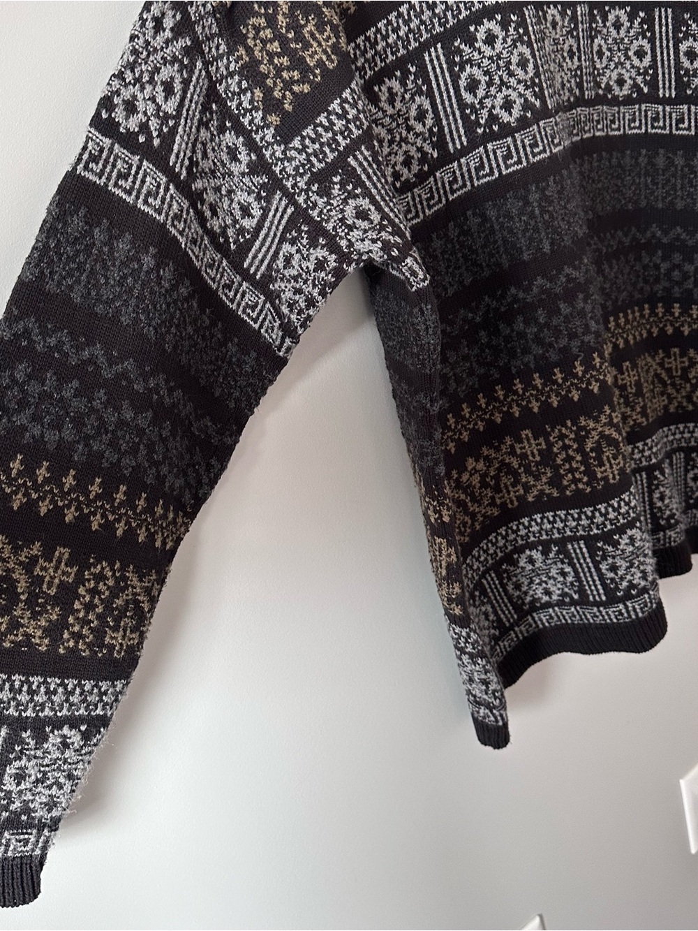 VTG 90s TLC by Lambert Geometric Fair Isle Grandpa Sweater Mens L Black Made USA - Picture 4 of 13